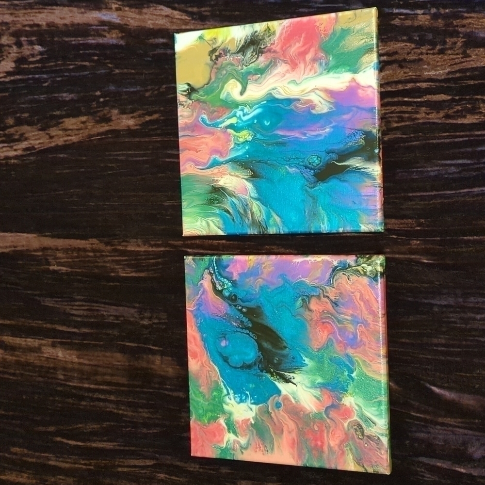 SET of two 10x10 original acrylic pours by Tonia Southam originals vibrant color